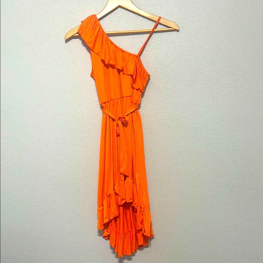 SHEIN Kids Orange One Shoulder Asymmetrical Sundress Pageant Dress Size 11/12